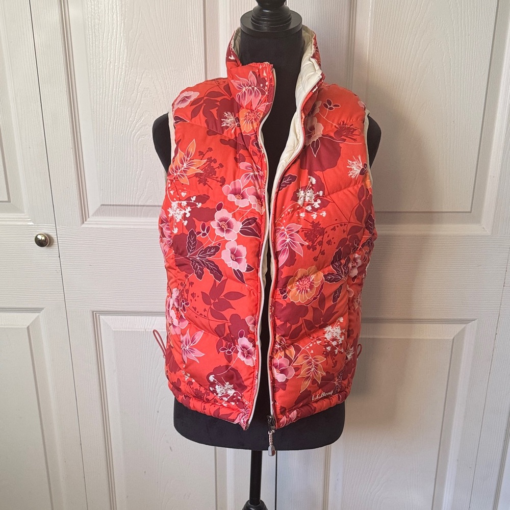 L.L. Bean Cream and Floral Orange Reversible Women's Vest